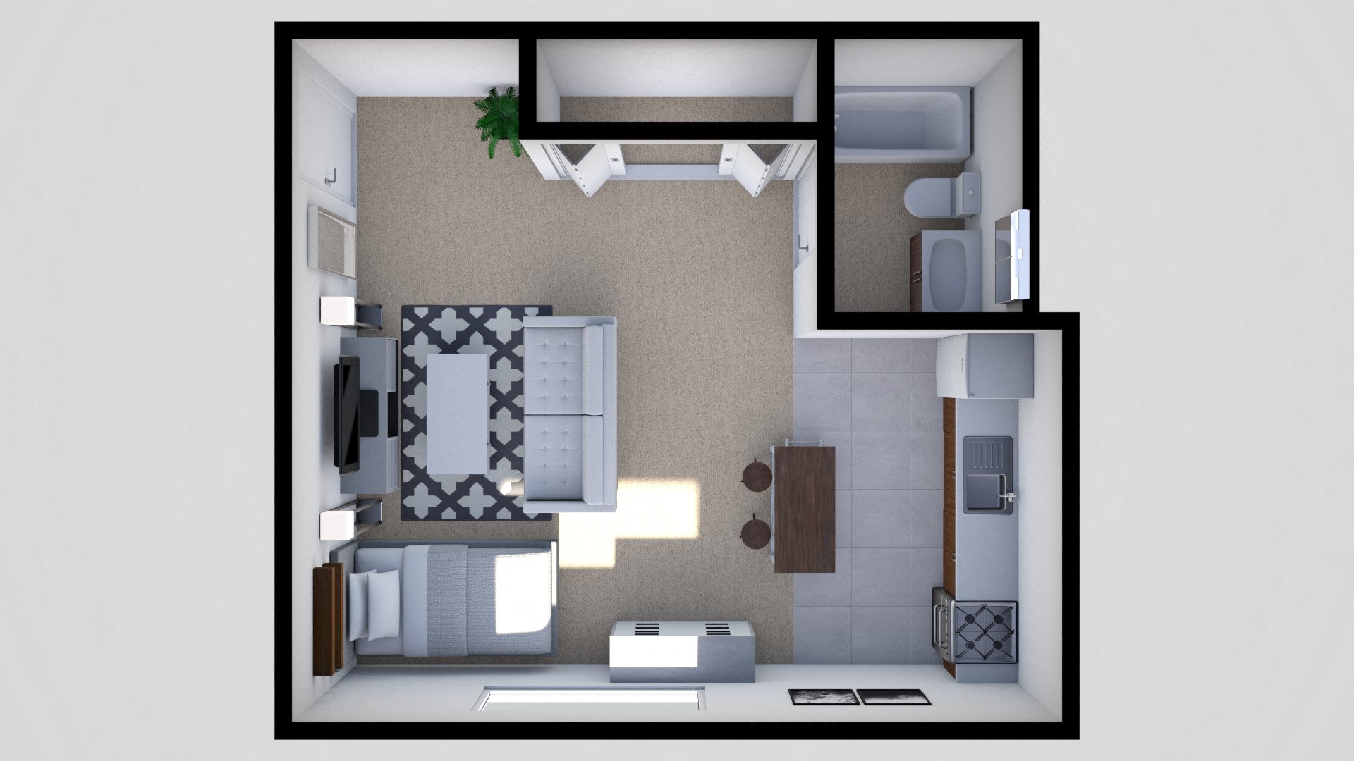 Floor plan for studio, 1 bath, 347 sqft